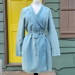 AYR Seafoam Sage Ombre True Wrap Long Sleeve Mini Dress Size M